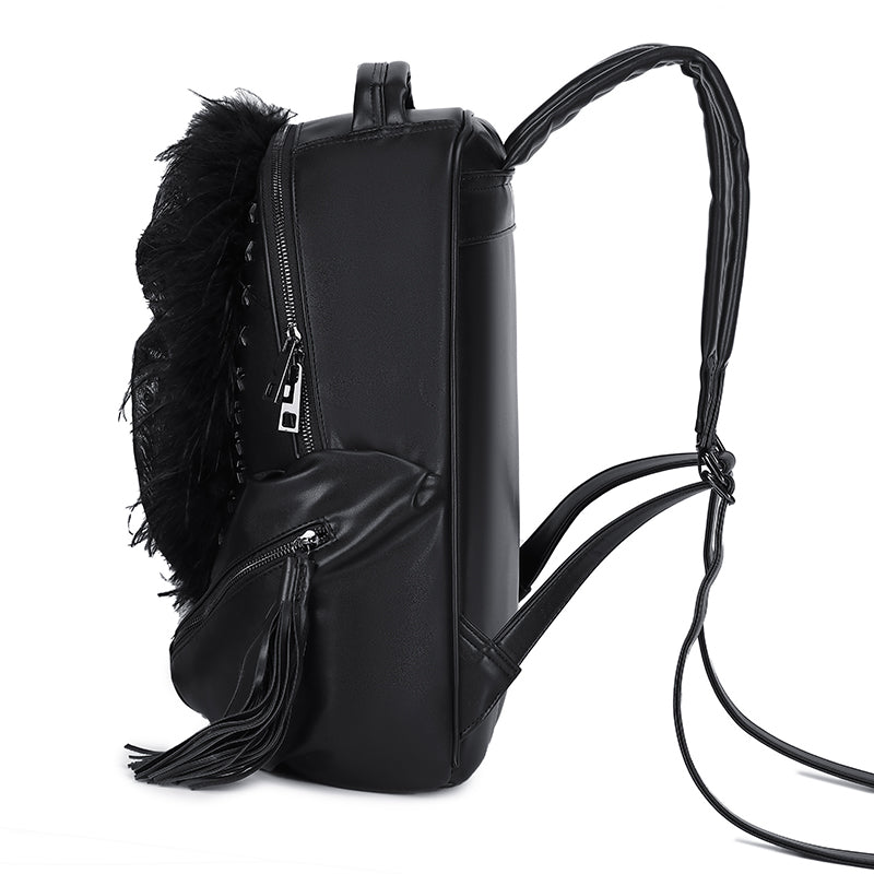 3D Backpack 3D  PU Leather Beak Skull With Feather Computer Backpack-4