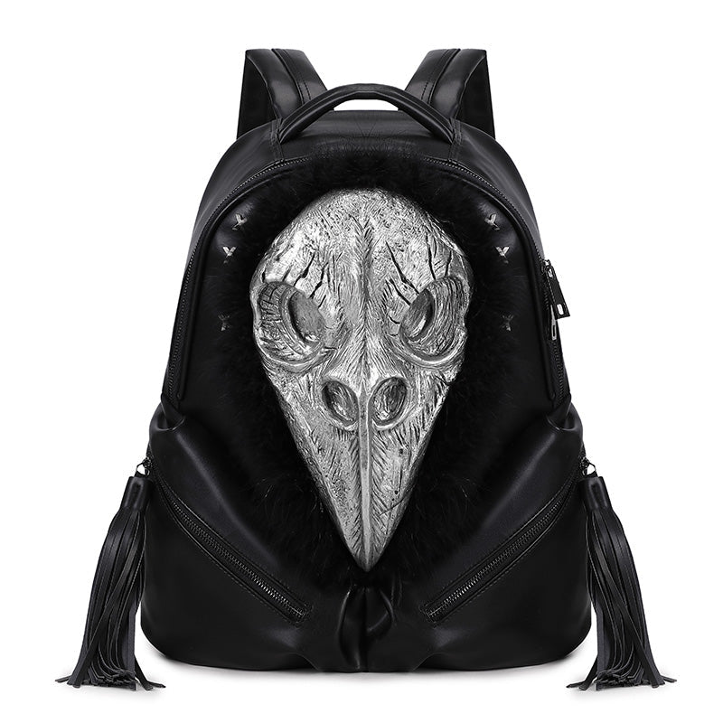 3D Backpack 3D  PU Leather Beak Skull With Feather Computer Backpack-5