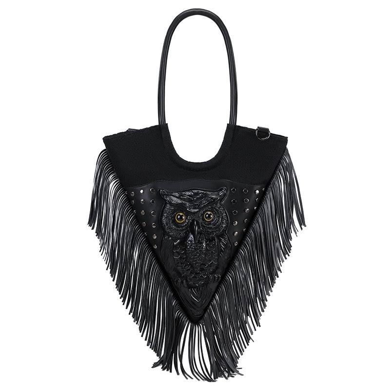 3D Backpack 3D PU Leather Studded Heart Skull Tassle Cross Body Punk Bag,-2