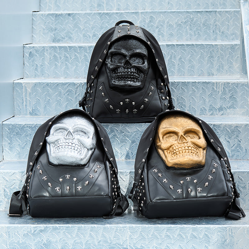 3D Backpack 3D  PU Leather Skull Studded Computer Backpack-0
