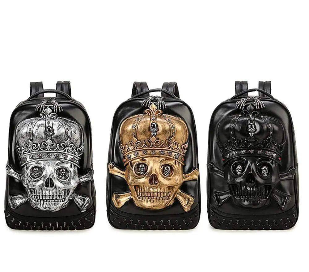 Fashion Punk Rivets Waterproof 3D Ghost Skull With Crown Backpack  Laptop-0