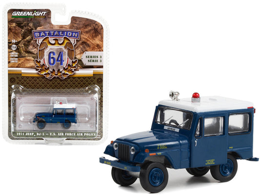1971 Jeep DJ-5 "U.S. Air Force Air Police" Blue with White Top "Battalion 64" Series 3 1/64 Diecast Model Car by Greenlight-0