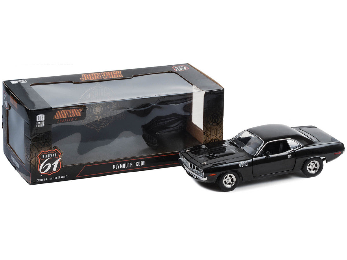 Plymouth Barracuda Black "John Wick: Chapter 4" (2023) Movie 1/18 Diecast Model Car by Highway 61-2