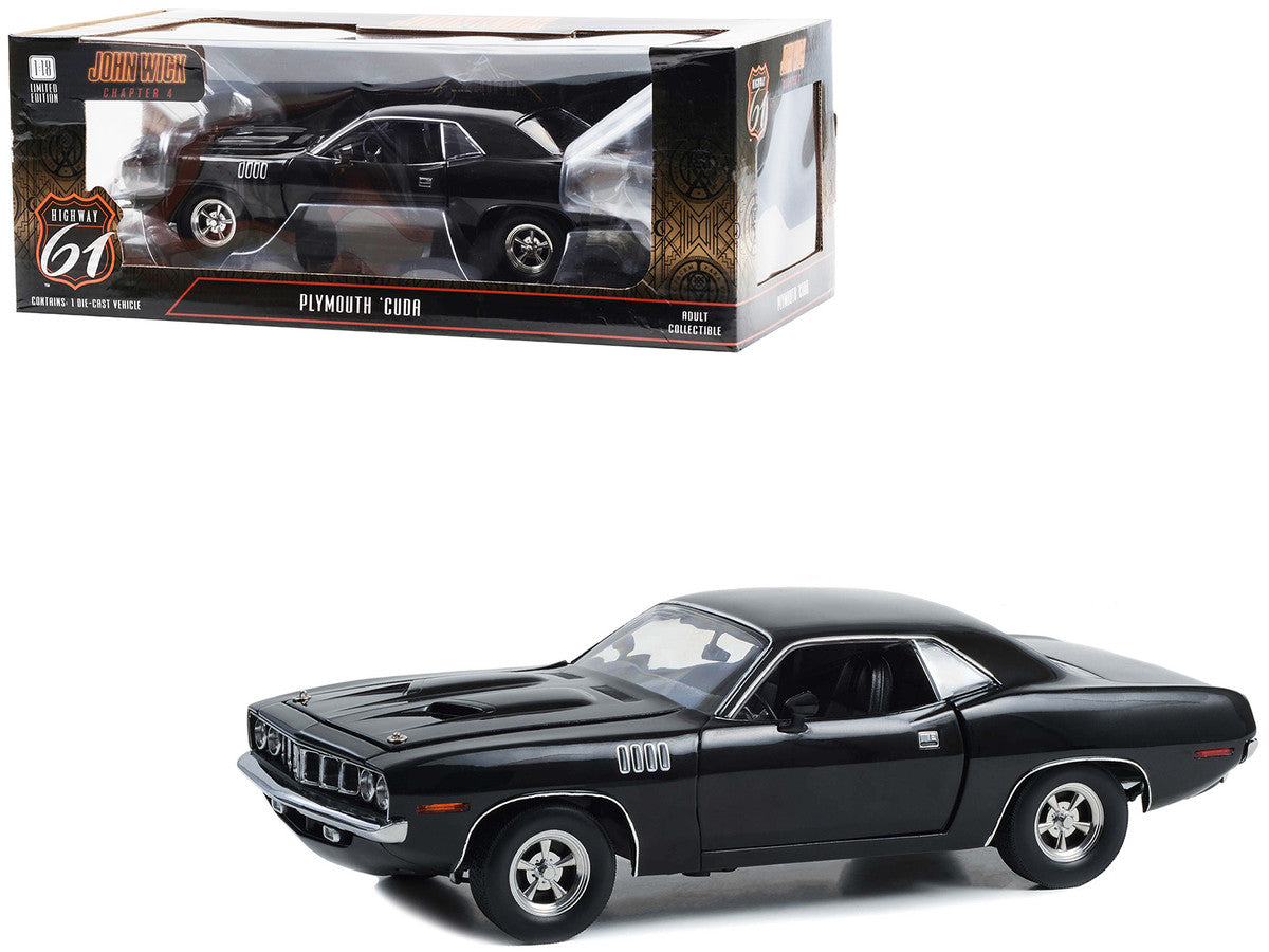 Plymouth Barracuda Black "John Wick: Chapter 4" (2023) Movie 1/18 Diecast Model Car by Highway 61-0
