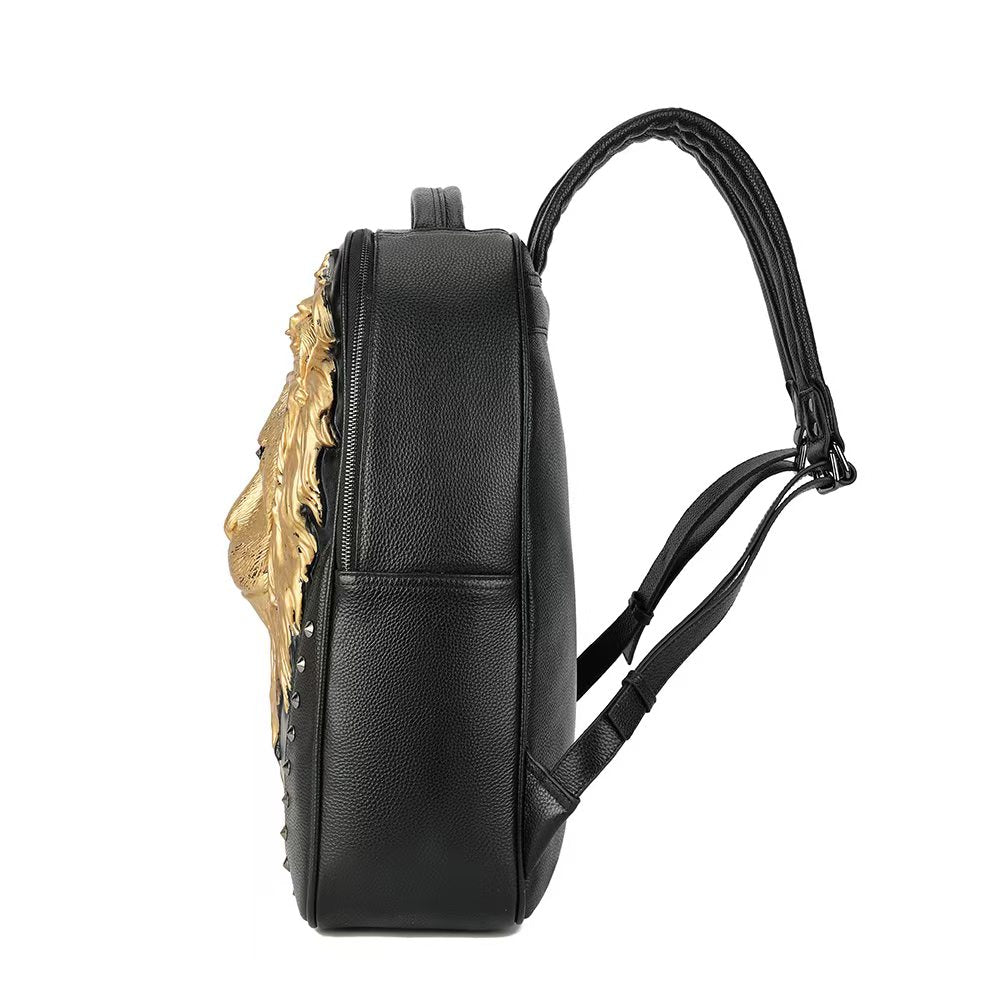 3D Leather Backpack 3D Lion Head Modeling outdoor Backpack Travel Computer Bags Large-2