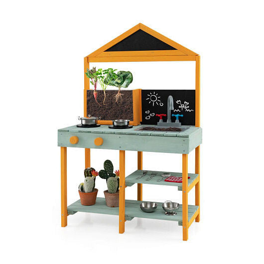Kids Kitchen Playset with Root Viewer Planter and Rotatable Faucet-0