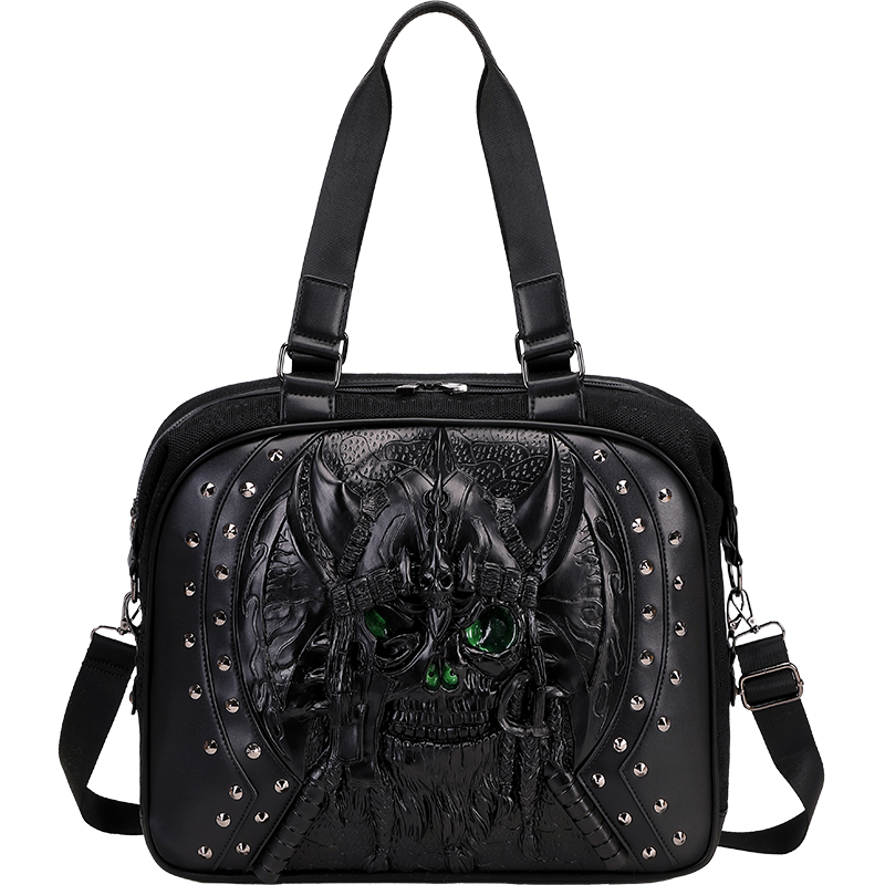 3D Tote Bag 3D PU Leather Large Studded Skull Travel Duffel Shoulder Bag-3