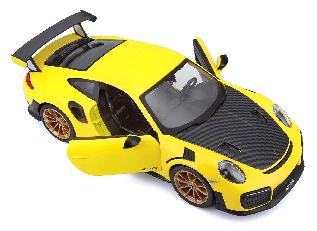 Porsche 911 GT2 RS Yellow with Carbon Hood and Gold Wheels "Special Edition" 1/24 Diecast Model Car by Maisto-1