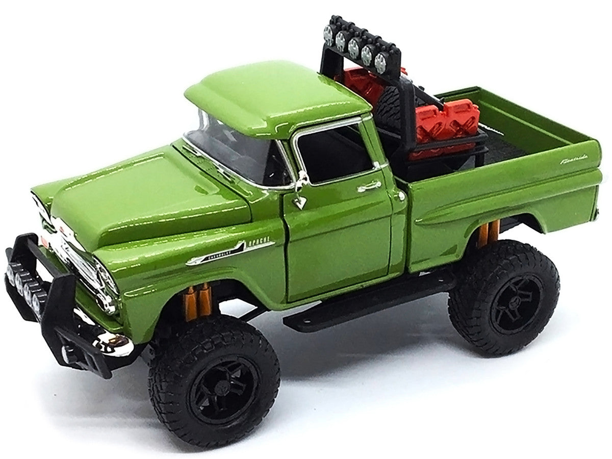 1958 Chevrolet Apache Fleetside Pickup Truck Off Road Green 1/24 Diecast Model by Motormax-1
