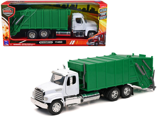 Freightliner 114SD Garbage Truck White and Green "Long Haul Trucker" Series 1/32 Diecast Model by New Ray-0