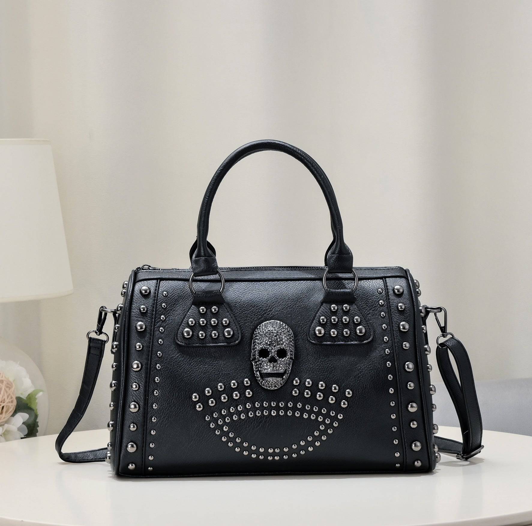 3D Crystal Skull Bag With Studded Satchels-2